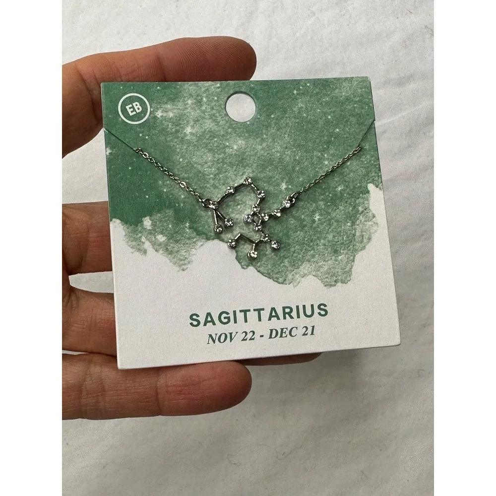 New Sagittarius Necklace Pendant Horoscope Silver Tone Star Alignment Crystals